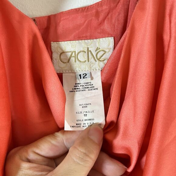 Vintage 90s Cache Strapless Satin Coral Evening Prom Formal Dress Y2K - Picture 4 of 10